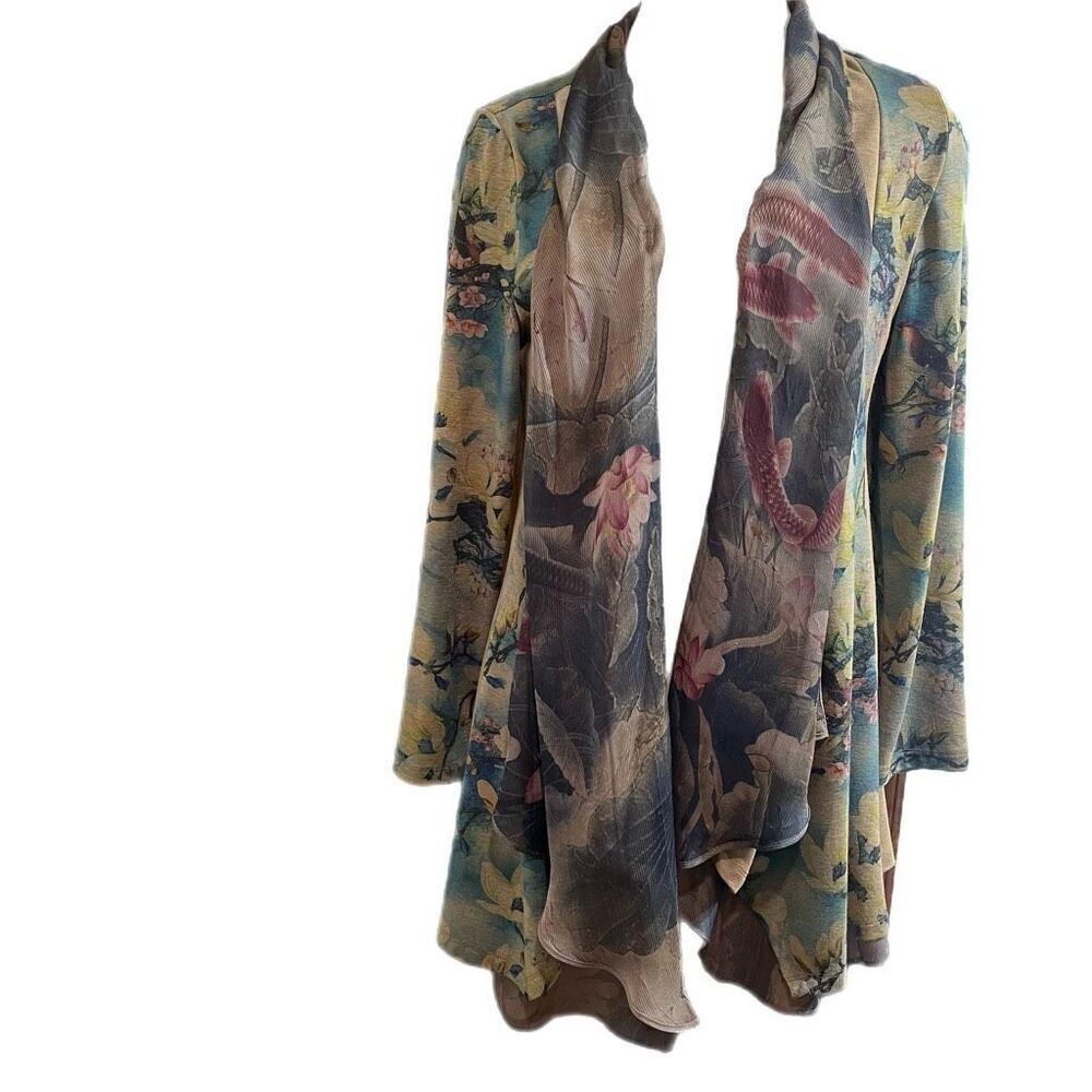 Soft Surroundings Womens Multicolor Floral Boho Open Cardigan Size S Long Sleeve